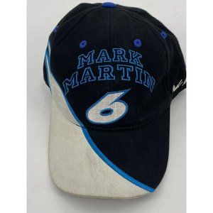 Checkered Flag NASCAR Mark Martin #6 Black Blue White Baseball Cap Adjustable